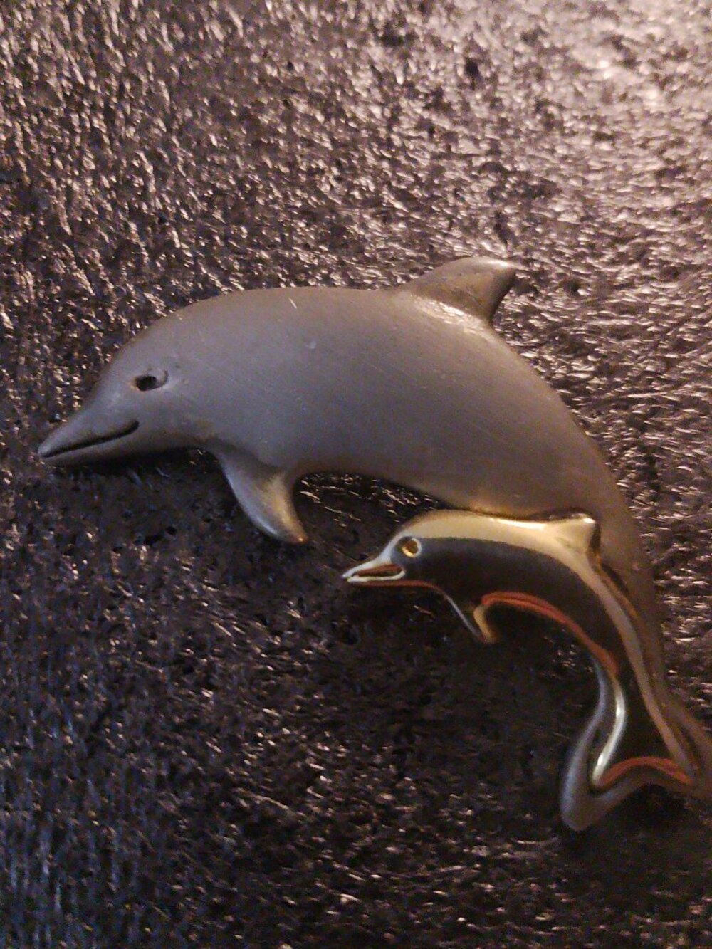 Vintage Sterling Silver (I presume) Brooch Mother and Baby Dolphin